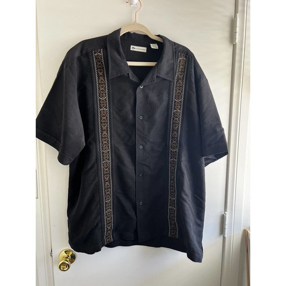 Wilke Rodriguez Black Embroidery Hawaiian Shirt Mens 2XL EUC